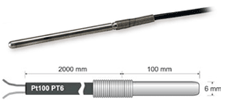 Temperature probe with PT100 thermoresistor
Temperature range: -30÷105°C - PT6